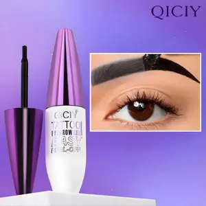 Easy-to-peel eyebrow gel that is waterproof and sweatproof, featuring long-lasting black or brown tattoo shades, film-forming application, and medium coverage suitable for all skin types. eye