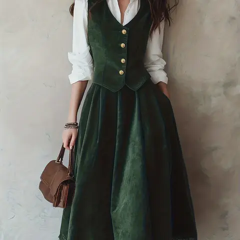 Women's Fashion Sleeveless Button Fitted Vest and Half Skirt Set, Autumn Winter, Elegant Stylish Chic Casual Basic Wear, Womenswear, Perfect for Daily Use