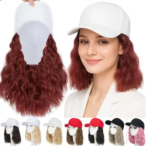 8 inch Bob Hair With Baseball Cap Wavy Wave Curly Hair Hat Wigs Short Synthetic Hair Extensions Hat Wig Style Black White Red Baseball Cap For Women hair loss Quick Hair Fix