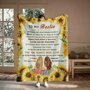 Personalized Sunflower Bestie Flannel Throw Blanket - Soft, Cozy, Warm Personalized Blankets for Couch, Bed, Sentimental Gift for Best Friend, Home Decor for Living Room