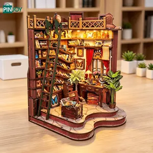 Wooden Library Model Kit, Stress Relief 3D DIY Assembly House, Miniature Landscape Model, Teenagers and Adults Craft Set