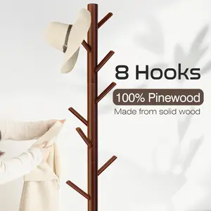 Coat Rack, Freestanding Coat Rack with 8 Hooks and 3 Adjustable Size Tree Coat Racks for Bedroom, Hallway, Entrance, Office, for Hats, Coats, Scarves, Handbags