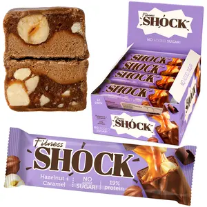 FitnesSHOCK Hazelnut Caramel Protein Bars – Low Sugar Snack Bar (1g Sugar, 0g Added Sugar) – 10g Protein – Dessert-Inspired Snack – 12 County Dessert Alternative (190 Calories)