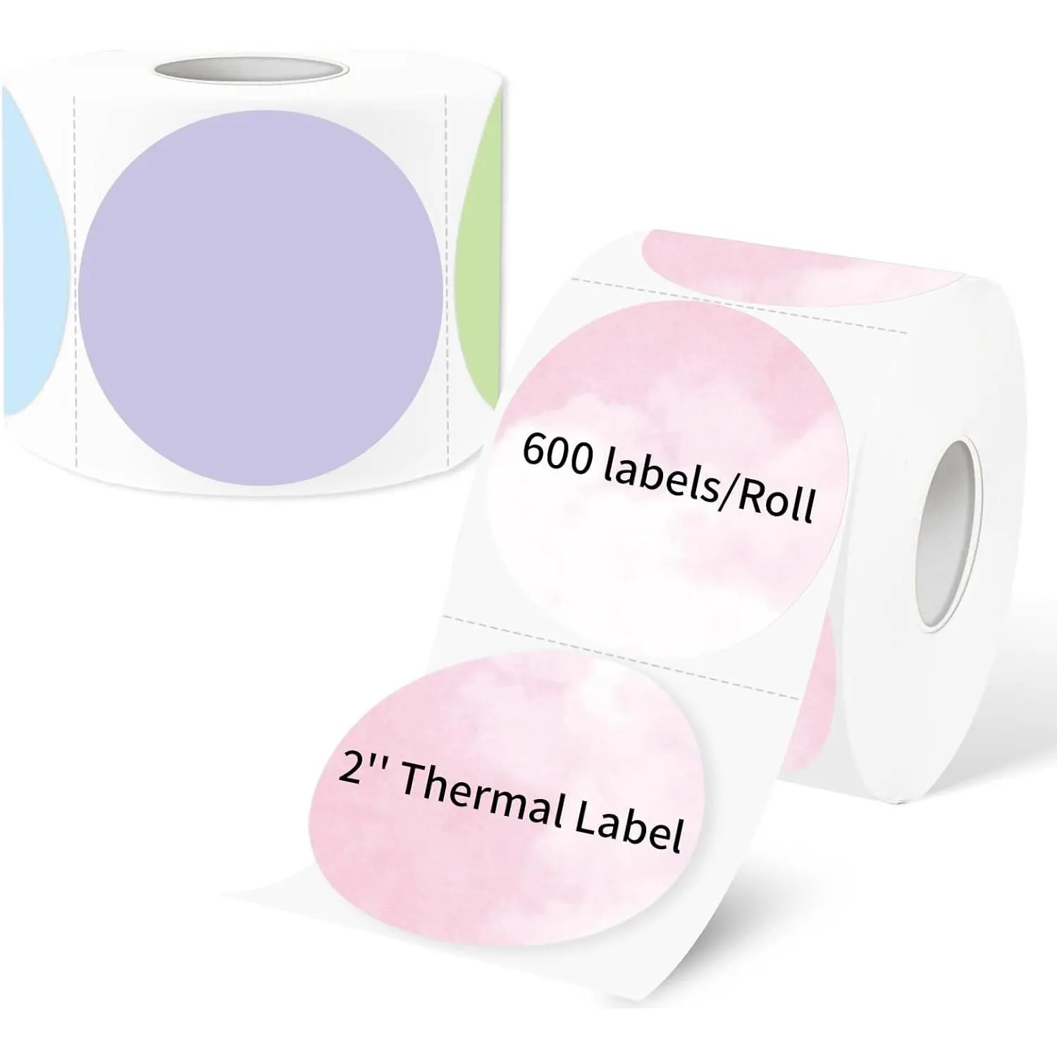 Thermal Labels,2 Inch Round Thermal Printer Stickers,Self-Adhesive Round Direct Thermal Labels,Thermal Stickers for DIY Logo Design,Name Tag,1200 Labels/2 Roll(Color+)