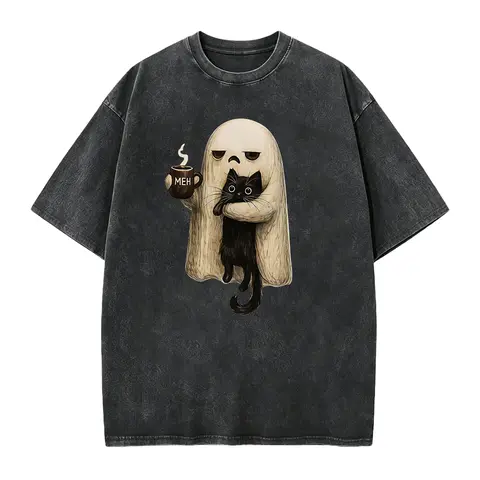 Ghost Cat Spooky Black Cat Funny Halloween Coffee Lover Shirt, Unisex Funny Halloween Shirt