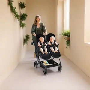 Side by Side Double Stroller for Twins & Toddlers, Lightweight Folding Pushchair with High Landscape Seats, Adjustable Canopy & Multi-Position Recline for Travel, Foldable Traveling Stroller