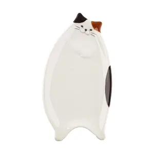 DECOLE Japanese Three Flower Cat Plate Cute Ceramic Dish 80x152xH13mm