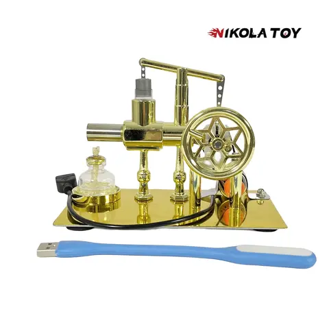 NIKOLATOY Durable High-Quality Stainless Steel-Brass Mechanical Stirling Engine Model Toy - 12+ Age, Heat Energy Conversion, Power Generation, LED Light Demo, Science Learning Tool, Hobbyists' Holiday Thoughtful Gift for Science Lovers