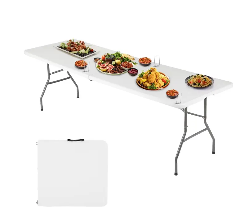 FDW 6 Foot Folding Camping Table for Picnic Table Party Table, White