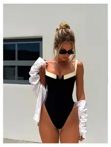 Women's One Piece Swimsuit High Cut Bathing Suit Push Up Swimwear Tummy Control Retro Vintage Beach Swimsuit for Women Vacation
