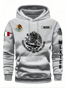 Unisex Fall & Winter Mexican Flag Hoodie, Design, Front Pocket, Casual Outdoor Pullover