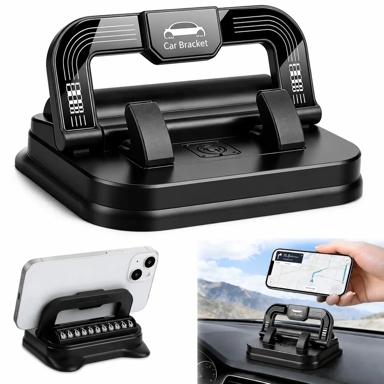 Strong Suction Car Phone Mount, for Vehicle Navigation While Driving, 360 Degree Rotation Adjustable Phone Holder, Anti-Slip Cup Dashboard Support, Secure Cell Phone Bracket for All Smartphone Models