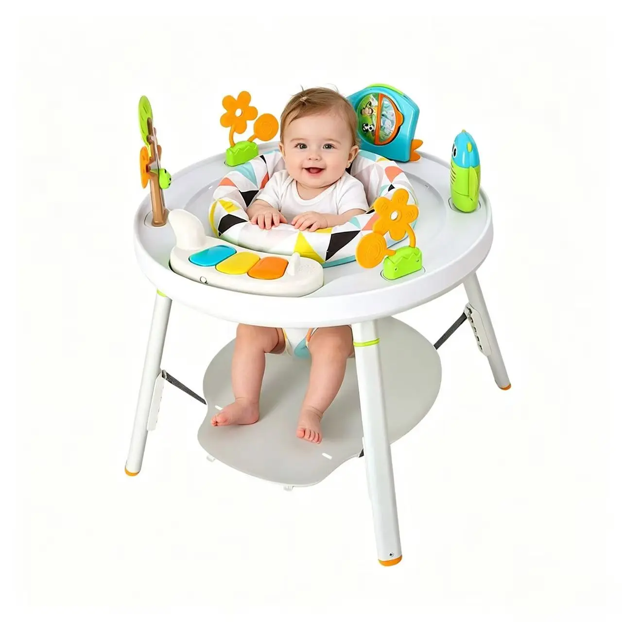 Foldable Straw 3-in-1 Baby Activity Center Play Table - Adjustable Height Infant Jumper with Rotatable Seat, Music Piano, Educational Toys, 11kg Max Weight Capacity for 6+ Months Toddlers andadores parabebés andador para bebes