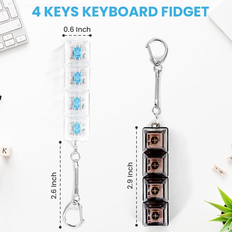 Fidget Keyboard Clicker Toys with LED Lights Keychain Stress Relief for Anxiety Decompression Neon Durable Smooth Spinner 4-in-1 Design