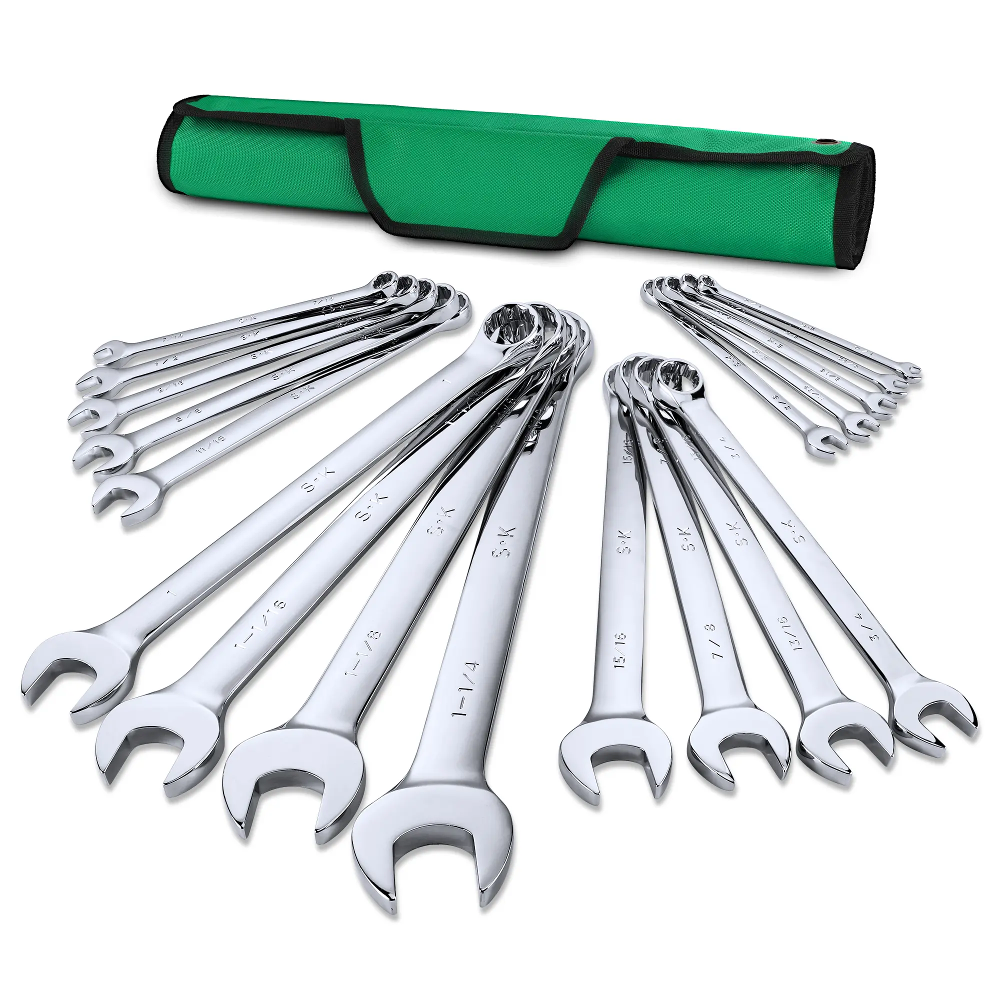 #fathersdaygift SK Combination Wrench Set, SAE 1/4" to 1-1/4", 18-Piece, SuperKrome Finish, Premium CR-V Construction, with Rolling Pouch