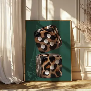 Leopard Dice Print, Emerald Wall Art, Trendy Girly Dorm Decor, Popular , Maximalist Poster, Dopamine Wall Art, Green Leopard