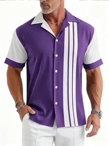 Men's flamingo-pattern bowling shirt - Aloha shirt - Short-sleeved Hawaiian vacation casual shirt