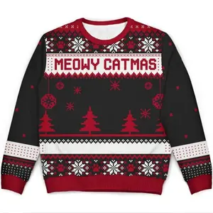 Meowy Catmas Funny Cartoon Cats, Christmas Gift For Cat Lovers, Cat Moms, Cat Dads, Personalized Unisex Ugly Sweater, Funny Cat Owners Gifts, Classic Styles, Never Go Out of Fashion, Full Color Range, Find Your Perfect Shade