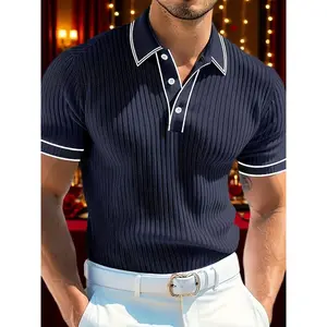 Men'S Polo Shirt with a Color-Blocked Design, Featuring a Short-Sleeve Button-Up Collar, Perfect for Summer Casual Wear