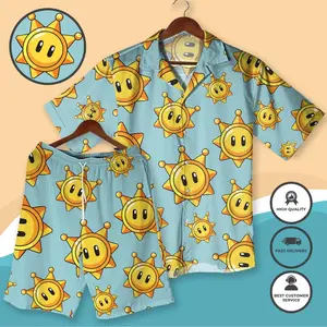 Shine Sprite Hawaiian Shirt Super Mario Inspired Summer Shirt Retro Gamer Gift for Him Cute Sun Print Aloha Shirt Vacation Beach Shirt