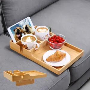 Nnewvante Couch Tray, 2-in-1 Insert & Flat Sofa Organizer Bamboo with 2 Cup Holders,Fits Seat Gaps or Ottomans,for Snacks, Drinks, Remotes,15.35x9.84-inch coffee tables shelves