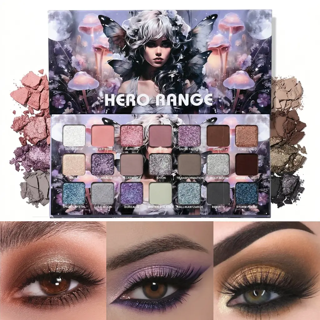 Anime Flower Fairy 21-Color Eyeshadow Palette - Sparkling Shimmer, Matte & Metallic Finishes - Beginner-Friendly, No-Fallout Formula, Long-Lasting, Easy to Remove - Deep Autumn Shades for Fall & Holiday Makeup - Great Gift！