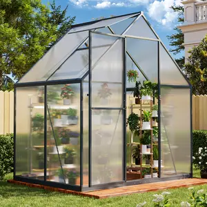 Aoxun 4x6 FT Outdoor Greenhouse,Sturdy Aluminum Frame, Polycarbonate Panels, Roof Vent, Ground Nails, Lockable Door,Quick Setup for Garden and Backyard, Black