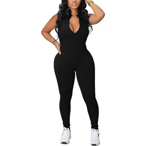 Women's sexy jumpsuit, sporty sleeveless ribbed jumpsuit, plus size jumpsuit, summer clothing.