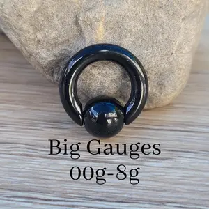 Black Ion Plated 316L Surgical Steel Spring Loaded Captive Bead Ring Septum Ear Plug Horseshoes Gauges 00g 0g 2g 4g 6g 8g CBR nose stretched