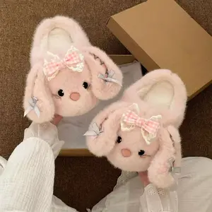 Womens Cozy Bunny Plush Slippers Soft Indoor Shoes Soothing Bunny Ears Bow Detail Cushiony TPR Sole Plush Arch Support All Season Anti Slip