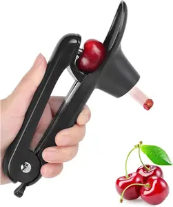Sturdy Stainless Steel Cherry Pitter - Kitchen Utensil with High-Quality Silicone Ring Pad, Safe Children-Friendly Black Cherry Olive Corer Remover, Dishwasher-Safe Fruit Gadget