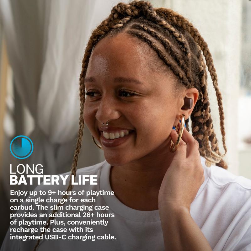 JLab GO Tones+ True Wireless Bluetooth Earbuds with 35+ Hours Playtime Customizable EQ Fast Charging Integrated Cable Touch Controls