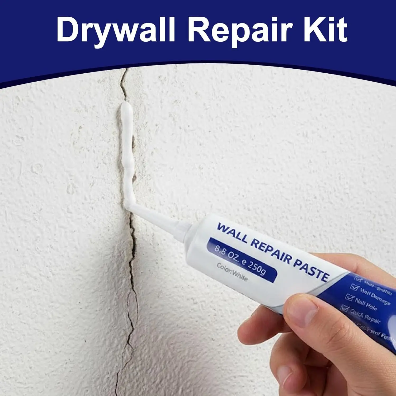 Drywall Wall Repair Kit, White Spackle Filler with Scraper, Repair Wall Cracks, Nail Holes & Surface Dents, Quick DIY Home Maintenance Tool
