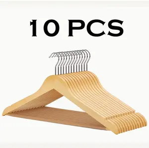 10pcs Heavy-Duty Solid Wooden Clothes Hangers - Suitable for Heavy Coats, Jackets, Dresses - Space-Saving Sturdy Standalone Hangers Suitable for Home, Office, Hotel; Durable Hangers for Wardrobe,  for Fashion Enthusiasts