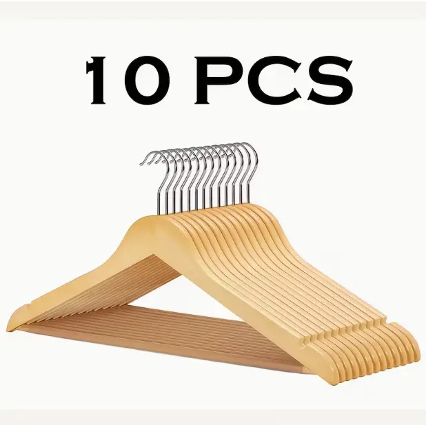 10pcs Heavy-Duty Solid Wooden Clothes Hangers - Suitable for Heavy Coats, Jackets, Dresses - Space-Saving Sturdy Standalone Hangers Suitable for Home, Office, Hotel; Durable Hangers for Wardrobe,  for Fashion Enthusiasts