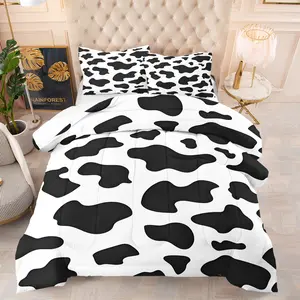 2/3 Piece Cow Patterned Comforter Set, Black and White Bedding Set, Minimalist Bedroom Decoration, 1 Quilt and 1/2 Pillowcase