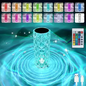 Crystal Bedside Lamp RGB 7-color 16-color Night Light. Can Be Used for Bedroom, Living Room, Christmas Decoration, Valentine's Day Gifts, Wedding Decoration, Halloween Christmas Decoration, Crystal Rose Diamond Touch Lamp