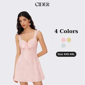 Cider Vintage Summer Broderie Anglaise Mini Dress for Casual Daily, Elegant Sweetheart Sundress, Ladies Bowknot Cami Dresses, Vacation Outfits, Lady Gown