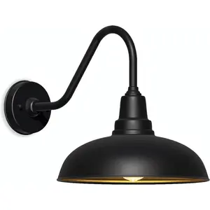 14" Outdoor Gooseneck Barn Light – Industrial Black Wall Mount Fixture, Weatherproof and Rust-Resistant, Vintage Farmhouse Style for Garage, Porch, or Patio – 1 Pack