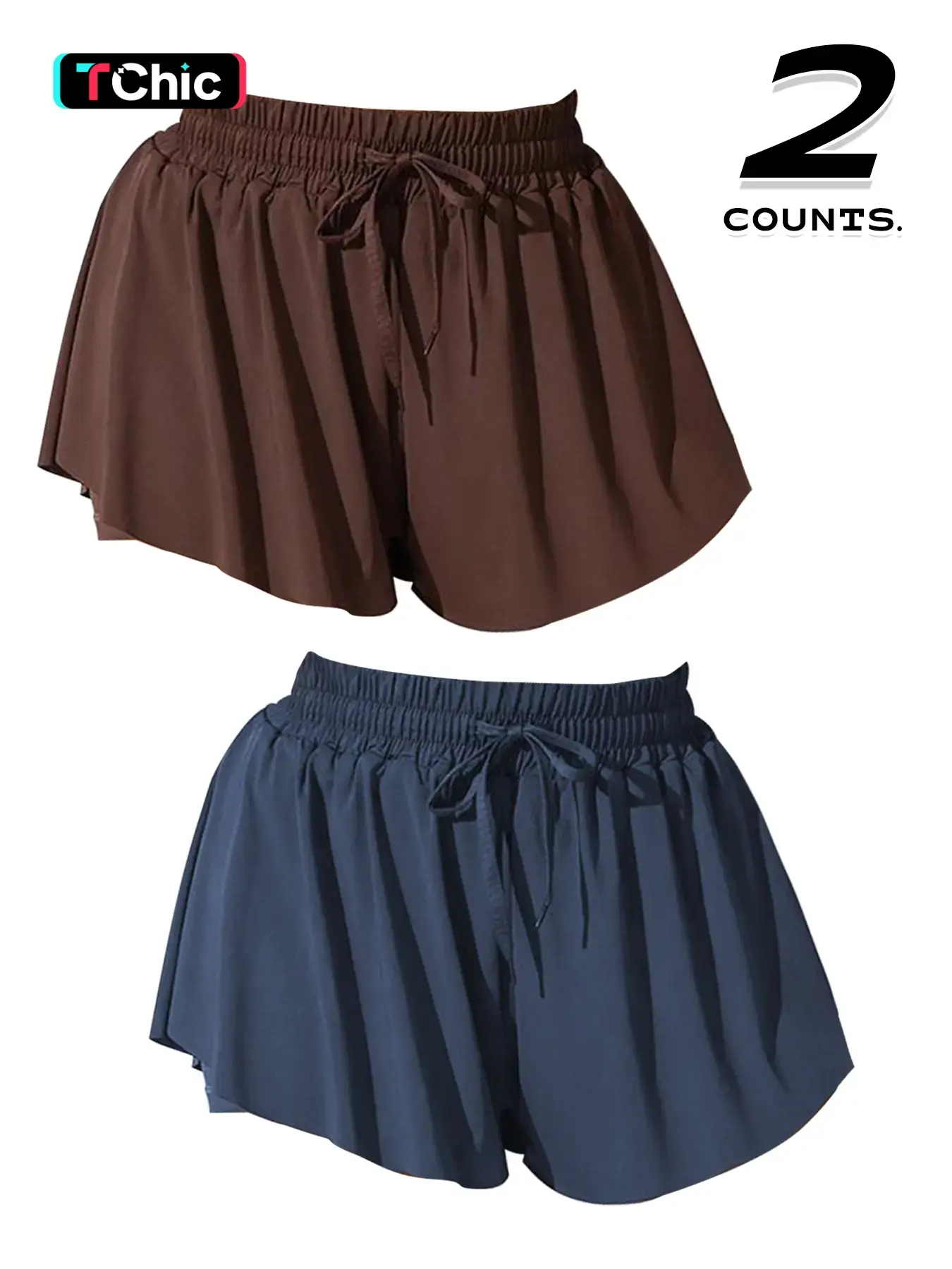2 Pack Women's Running Shorts with Pockets, 2-In-1 Butterfly Skirt Design, Elastic Waistband, Stretchy Sports Skort, Sports Fitness Training Casual Wear, Butterfly Workout Skorts, Workout Skirts