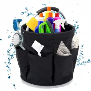 Cleaning Caddy for Cleaning Supplies, 17L Cleaning Supply Caddy with Handle Foldable Cleaning Supplies Organizer Bucket Tool Bag Organizer Cleaning Products Organizers for Home, Garden (Black)