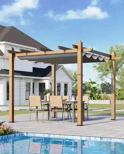 Garvee Upgraded 10x10 ft Outdoor Pergola with Retractable Canopy Upgraded Outdoor Aluminium Pergola, Faux Wood Grain Metal Patio Gazebo for Modern Backyard Deck for Porch, Awning, Grape Trellis, Grey