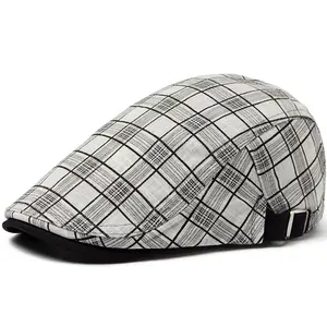 CNTANG New Summer Thin Beret Fashion Men Vintage Plaid Cotton Linen Visor Flat Caps For Women Berets Boina Casual Female