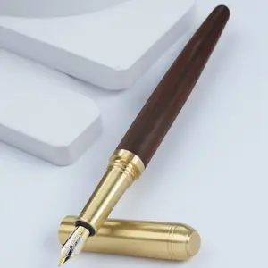 Vintage Bronze & Wood Fountain Pen - 0.5mm Fine Nib, Luxury Business Writing Tool with Artistic Calligraphy Design - Elegant Gift Set for Professionals & Collectors