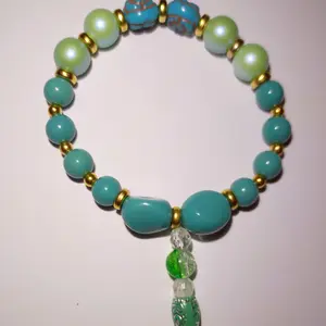 Turquoise Bloom Beaded Bracelet with Green Accents and Gold Beads for Women's Fashion