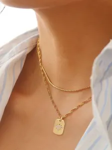 2-Pack Rectangle Zirconia Pendant Necklace Set, Includes Box, Perfect Gift Option, Elegant Jewelry for Women