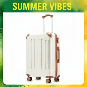 28 Inch Luggage with Spinner Wheels, Hardside Suitcase with TSA Lock,White Brown, Perfect for Travel & Business summervibes EX-Lite
