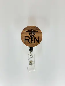 RN Caduceus Walnut Badge Reel