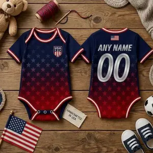 Personalized USA Baby Bodysuit, Custom Name Soccer Baby Outfit, USA Football Fan Gift, American Sports Jersey Newborn Onesie FRA