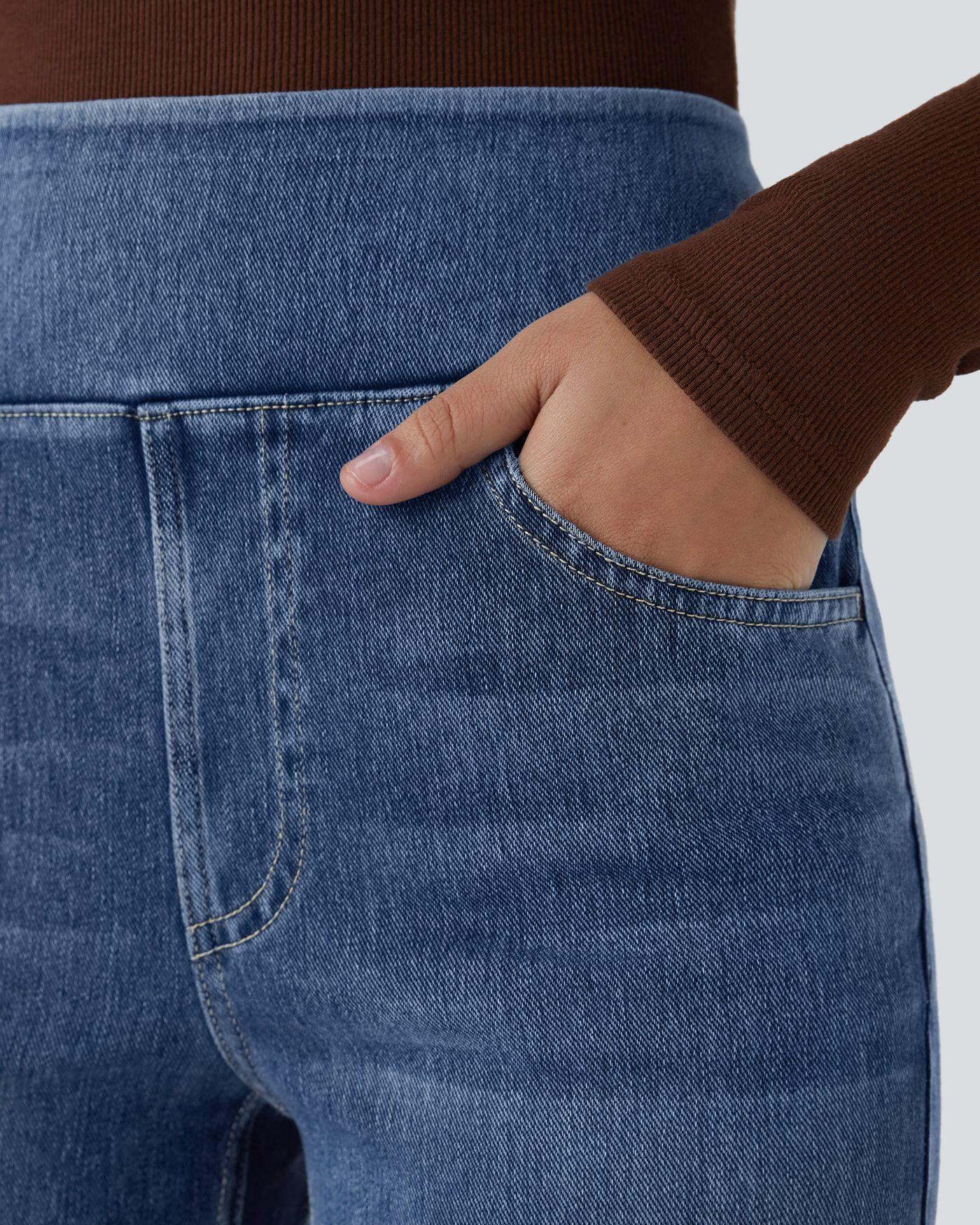 Halara Flex High Waisted Pockets Washed Casual Bootcut Jeans #SwimWeek